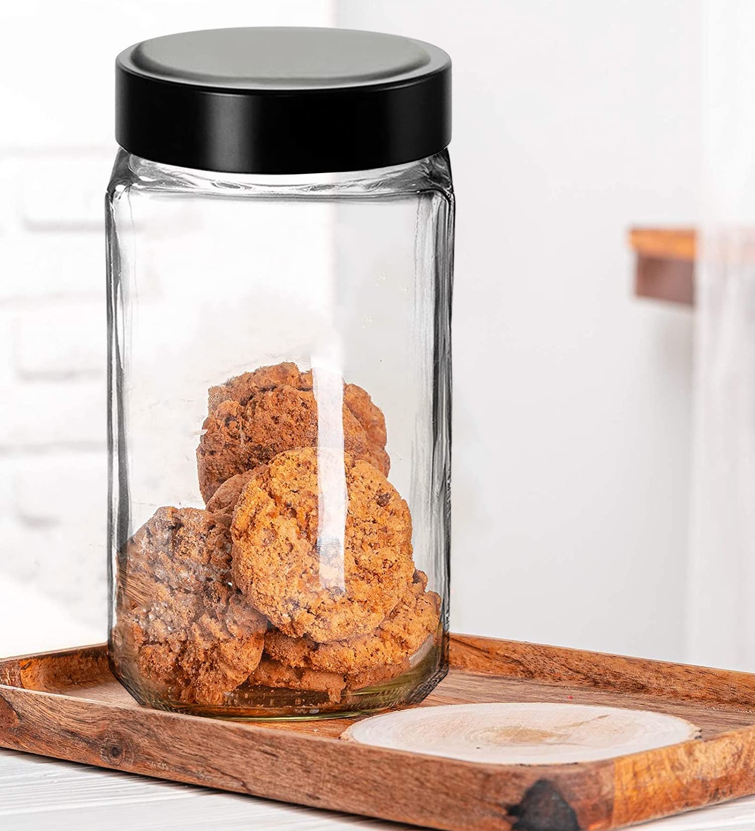 Brezzycloud Piraml Glass Cubical Square 1000Ml Transparent Glass Jars & Containers For Kitchen Pantry, Cookies, Dry Fruits, Coff